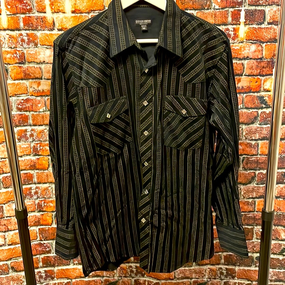 Giorgio Ebenni Long Sleeve Shirt western texture snap button medium black tan